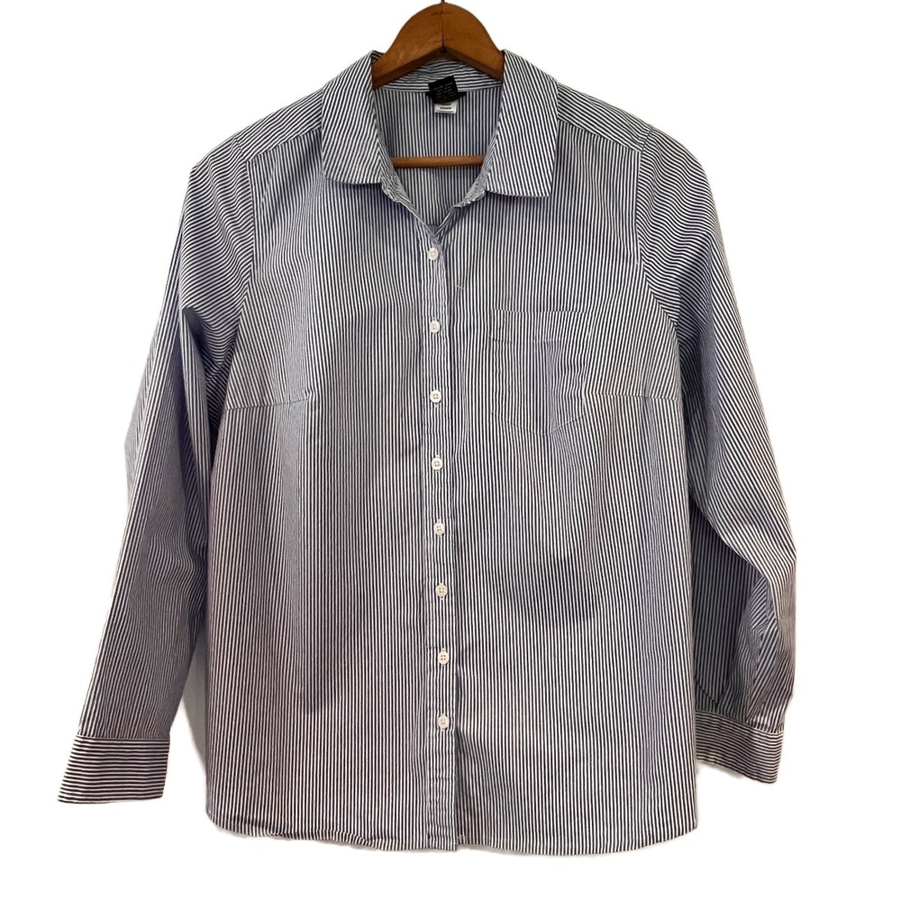Torrid Blue White Poplin Collared Striped Button Front Shirt Size 1x/14-16